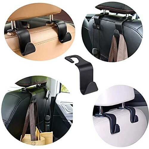 Vniq Car Backseat Head Rest Organizer Hook Hanger For Holding Handbag Coat Purse Bag Water Bottle Umbrellas Cap And More. Suitable For All Car. (Black Pack Of 04), Polypropylene