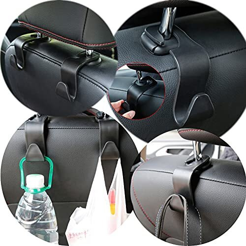 Vniq Car Backseat Head Rest Organizer Hook Hanger For Holding Handbag Coat Purse Bag Water Bottle Umbrellas Cap And More. Suitable For All Car. (Black Pack Of 04), Polypropylene
