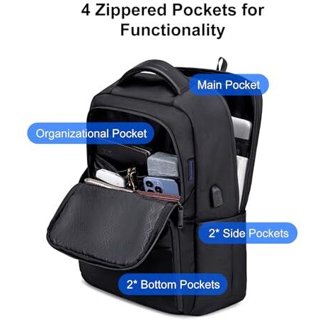 Arctic Hunter Backpack For Men Women 28L Medium Formal Business 15.6" Laptop Bag With Shockproof Pocket Usb Port For Office Weekend Travel College Water Resistant,Black