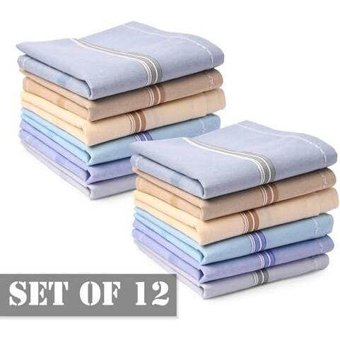 Spin Cart 100% Cotton Premium Collection Handkerchiefs Hanky For Men - Pack Of 12 - Multi Color Xl