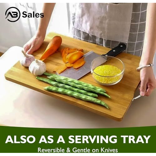 Ab Sales Cutting Board For Kitchen With An Aluminium Handle - Heavy Duty Stain Resistant Non Slip Chopping Board - Durable Smooth, 32X22X1.8 Cm