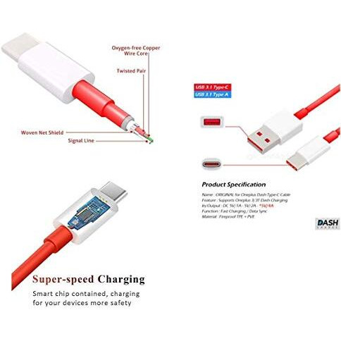 Frexcez Dash Usb Type C Fast Charging Adapter Cable Compatible For One Plus 8T/ One Plus 8 Pro/One Plus 8 / One Plus 7 / One Plus 7T / One Plus 6T / 6/ 5T /5 / 3T / 3