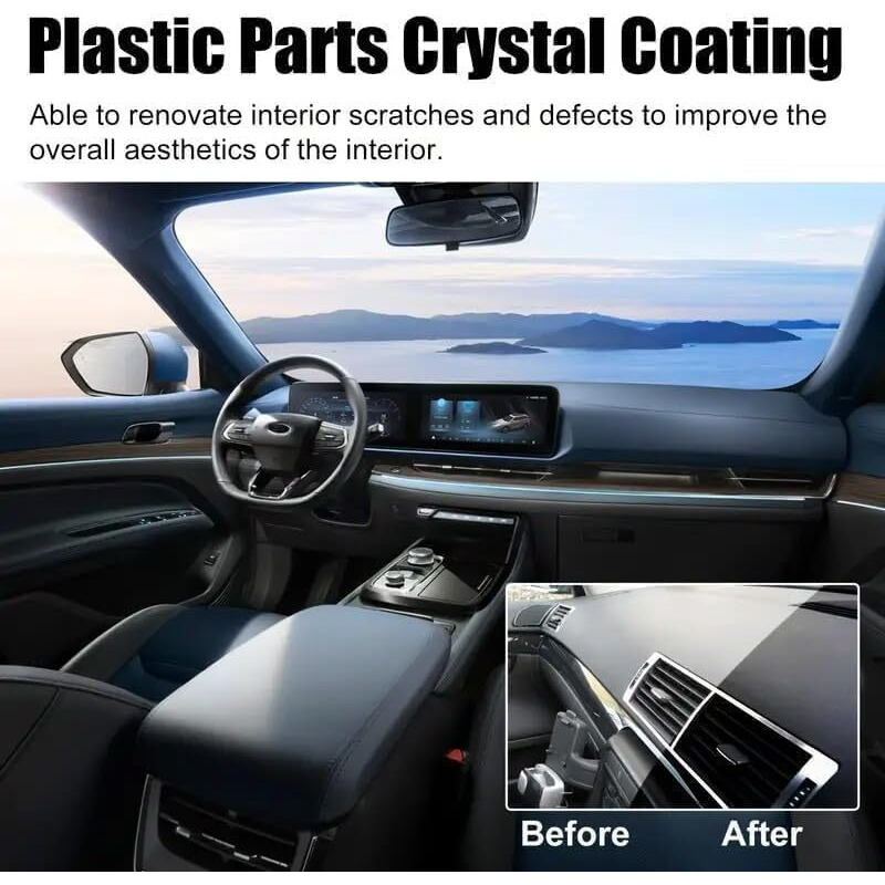 Kroywen Crystal Coating For Car And Bike Plastic Parts | 30Ml Pvc Restorer And Revitalizing Coating Agent | Maintenance Dashboard Plastic Cleaner Polish Shining | Pack Of 2