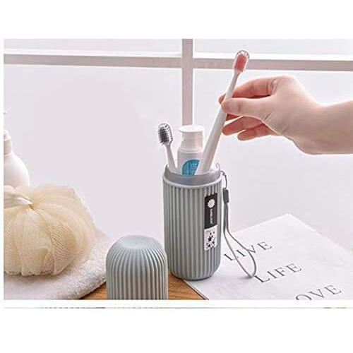 Oslen (Pack Of 2) Capsule Shape Travel Toothbrush Holder Toothpaste Case Holder Portable Toothbrush Storage Plastic Toothbrush Holder-Mulit,(Grey + Pink)