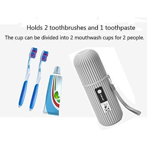 Oslen (Pack Of 2) Capsule Shape Travel Toothbrush Holder Toothpaste Case Holder Portable Toothbrush Storage Plastic Toothbrush Holder-Mulit,(Grey + Pink)