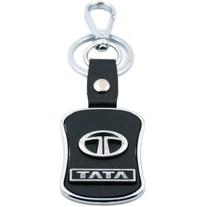 Techpro Imported Leather Tata Key Chain/Key Ring With Chrome Car Logo, Cobalt Blue