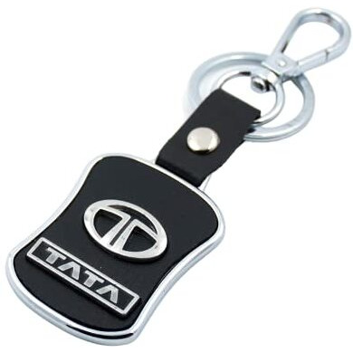 Techpro Imported Leather Tata Key Chain/Key Ring With Chrome Car Logo, Cobalt Blue