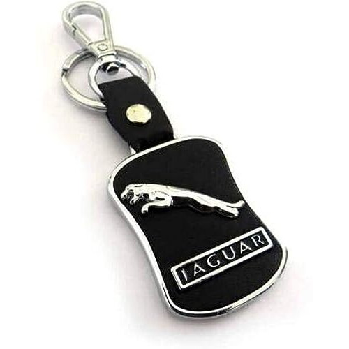 Techpro Imported Leather Jaguar Key Chain/Key Ring With Chrome Car Logo, Black