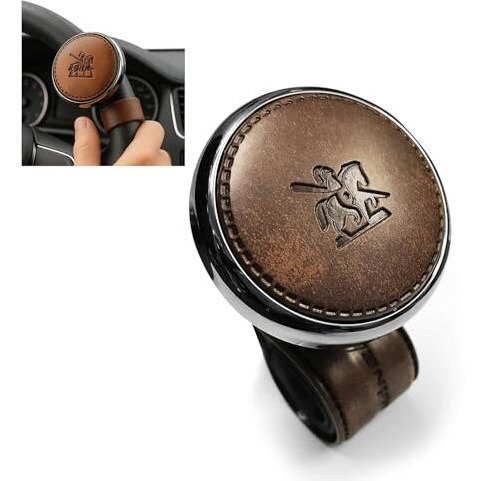 Universal Steering Wheel Spinner Knob | Auxiliary | Booster | Aid | Control | Handle | Car Steering Wheel Strengthener | Auto Spinner Knob Leather Brown Color By Gh Generic Hub (Brown)