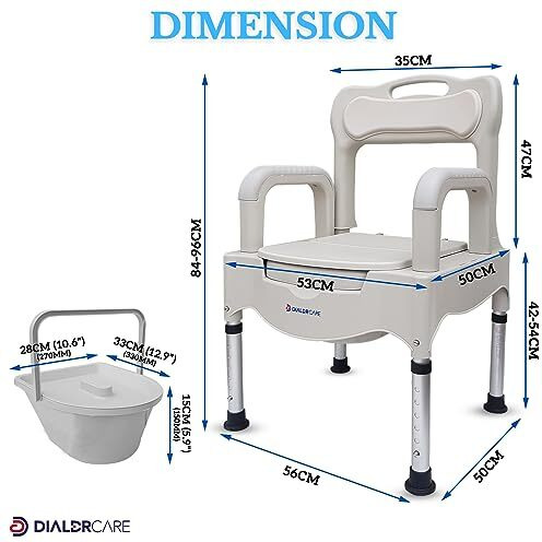 Dialdrcare Bedside Commode Toilet Potty Chair Height Adjustable Adult Shower Chair For Seniors, Portable Toilets For Home Use, Suitable For People With Disabilities The Elderly(Off White)
