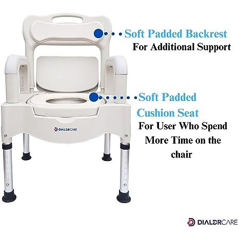 Dialdrcare Bedside Commode Toilet Potty Chair Height Adjustable Adult Shower Chair For Seniors, Portable Toilets For Home Use, Suitable For People With Disabilities The Elderly(Off White)