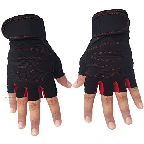 Olahraga Half Finger Tactical Microfiber Cycling Gloves, Anti-Slip Breathable Motorcycle Mountain Bike Sports Training Or Outdoor Gloves For Men Women (Red), Medium