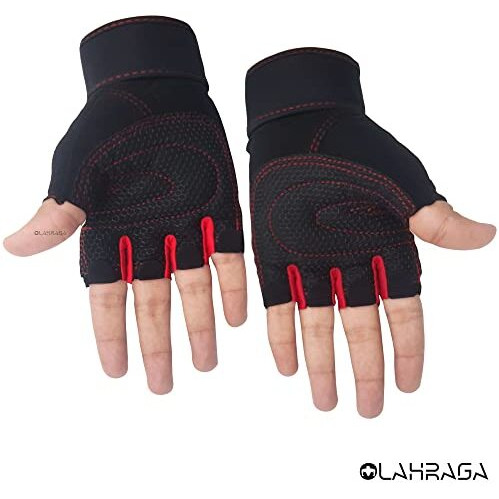 Olahraga Half Finger Tactical Microfiber Cycling Gloves, Anti-Slip Breathable Motorcycle Mountain Bike Sports Training Or Outdoor Gloves For Men Women (Red), Medium