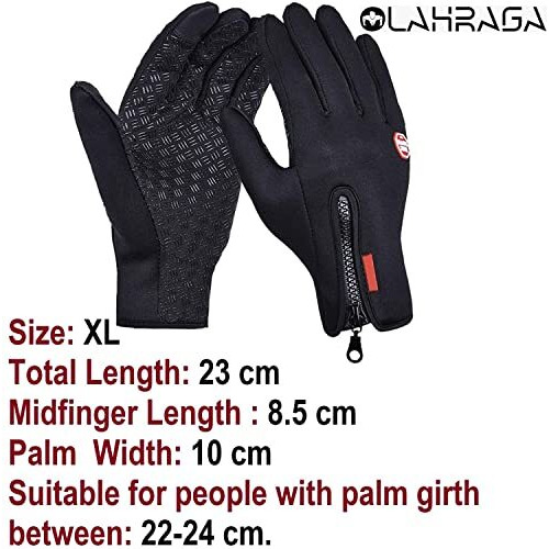 Olahraga Silicone Padded Lightweight Touchscreen Full Finger Gloves With Adjustable Zipper For Working, Cycling, Running, Driving (Black)