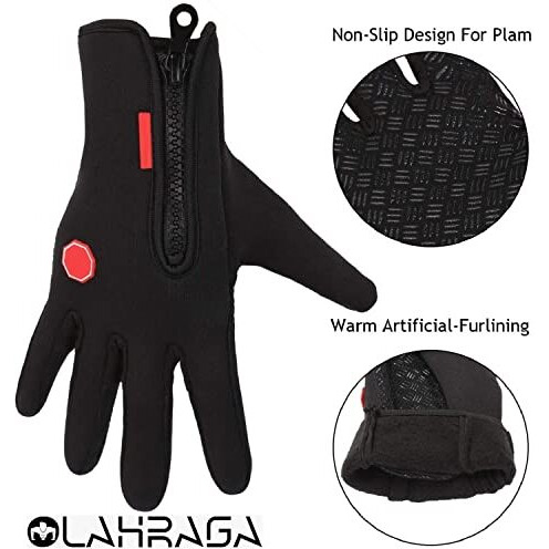 Olahraga Silicone Padded Lightweight Touchscreen Full Finger Gloves With Adjustable Zipper For Working, Cycling, Running, Driving (Black)