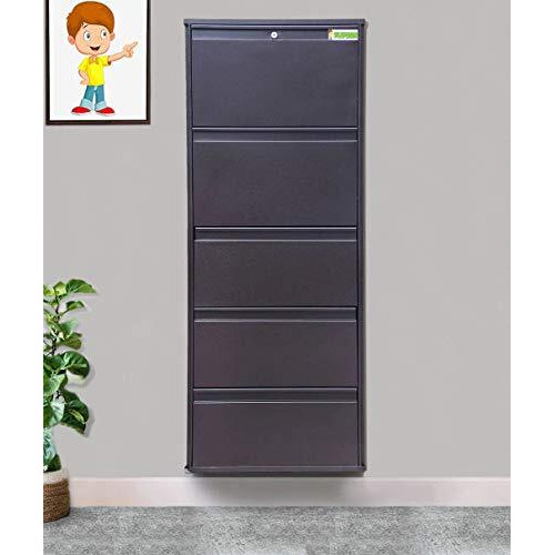 Flipzon Alloy Steel 5 Door Shoe Rack 21" For Home|Holds Upto 12 Pairs|Wall Mounted|Space Saver|Rust Free|Sturdy And Durable|Chappal/Slipper Stand|Metal Shoe Cabinet (Brown, 530 X 140 X 1710 Mm)
