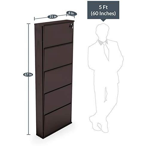 Flipzon Alloy Steel 5 Door Shoe Rack 21" For Home|Holds Upto 12 Pairs|Wall Mounted|Space Saver|Rust Free|Sturdy And Durable|Chappal/Slipper Stand|Metal Shoe Cabinet (Brown, 530 X 140 X 1710 Mm)