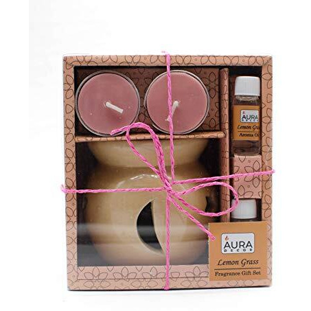 Auradecor Fragrance Heat Diffuser Gift Set With Tealight Candles | Aroma Oil Burner Set | Scented Oil | For Home Decor & Aromatherapy Candles (Lemon Grass)
