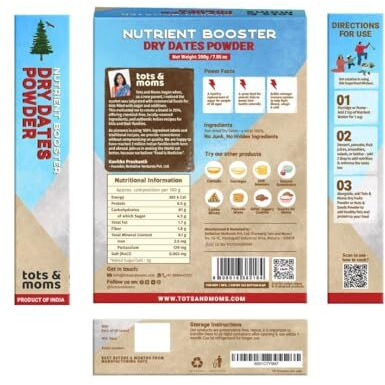 Tots And Moms Foods Organic Dry Dates Powder | Natural Sweetener For Kids Porridge, Puree, Ice Cream, Pancake, Dessert, Cereal, Juice, Smoothie - 200G