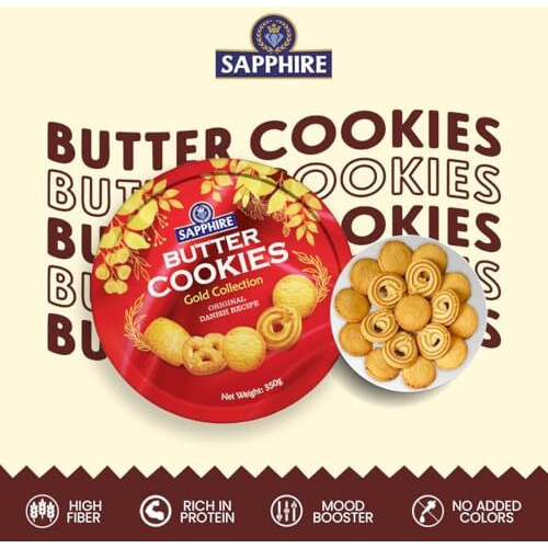 Sapphire Butter Cookies Gold Collection | Danish Butter Cookies | Cookies Gift Pack | Gifts Hamper For Friends And Family - 350G