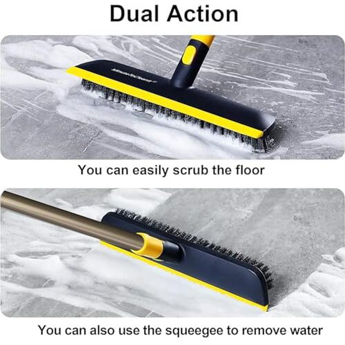 Minutetocleanit Floor Scrub Brush With Squeegee, 45.3-55.9" Extendable Handle, 11.8" Wide Head, For Tiles, Hardwood, Patio, Yellow (2 In 1 Brush)