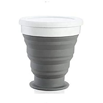 Baskety Silicone Collapsible Travel Cup - Silicone Folding Camping Cup With Lids - Expandable Drinking Cup Set - Bpa Free, Portable, Graduated (Black)
