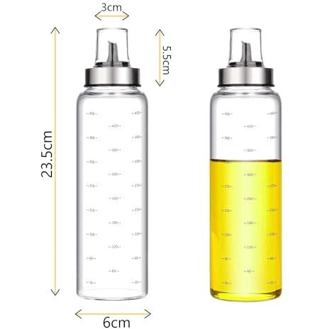 Baskety Glass Oil And Vinegar Cruet,Borosilicate Glass Liquid Metallic Lid Oil Bottle Jar Dispenser 500 Ml 24Cm(New Pack Of 2)