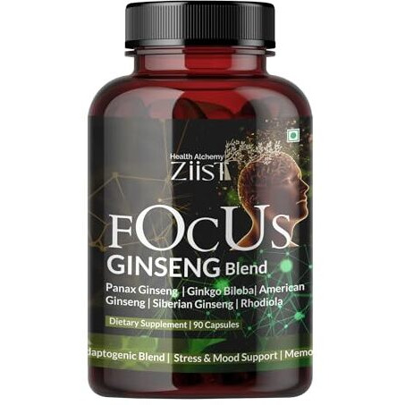 Ziist Focus Ginseng Blend Panax Ginseng | Ginkgo Bilobal | American Ginseng | Siberian Ginseng | Rhodiola Dietary Supplement | 90 Capsules