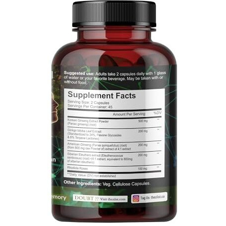 Ziist Focus Ginseng Blend Panax Ginseng | Ginkgo Bilobal | American Ginseng | Siberian Ginseng | Rhodiola Dietary Supplement | 90 Capsules