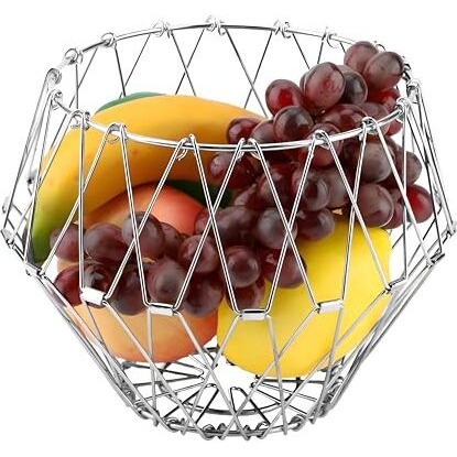 Plantex Multipurpose Stainless Steel Foldable Fruit And Vegetable Basket For Kitchen/Dining Table/Home(8 Shapes), 1 L,Oval