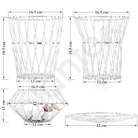 Plantex Multipurpose Stainless Steel Foldable Fruit And Vegetable Basket For Kitchen/Dining Table/Home(8 Shapes), 1 L,Oval