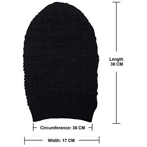 Crumpled Beanie Cap For Men And Women Woolen Knitted Long Beanie Cap Inside Fur, Freesize (Black)