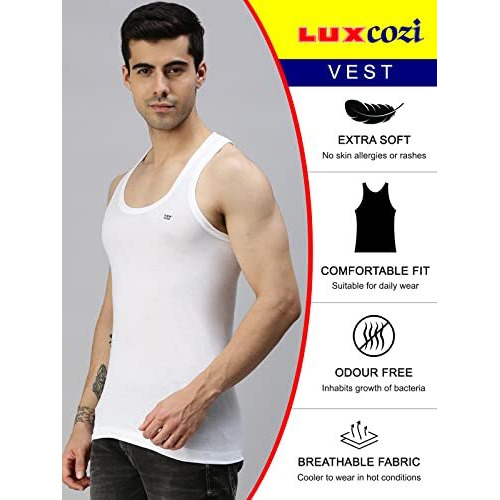 Lux Cozi Men's Pack Of 5 Solid White2 Vest(Size  Large)