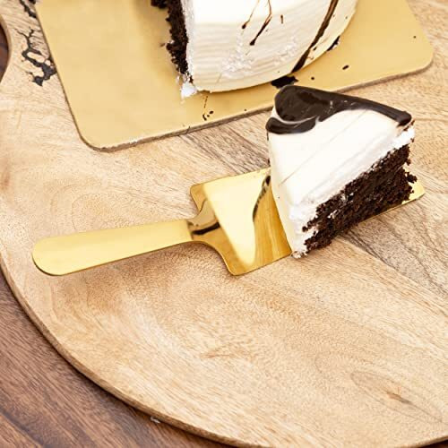 Crazo Fashion Cake Cutting Knife Stainless Steel, Pizza Shovel Spatula Pastry Pie Server Slicer With Serrated Cutting Edge, Cutter For Birthday, Wedding Party (Pack Of 1) (Golden)