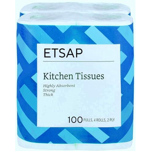 Etsap (Pack Of 4)2 Ply Kitchen Tissue Rolls | 400 Sheets| 100 Kitchen Towels X 4 Rolls | Soft And Highly Absorbent | Natural Semi Virgin(Pack Of 4)
