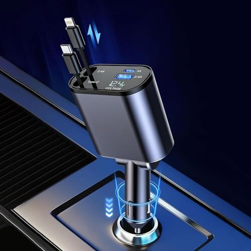 Zurato Retractable Car Charger 4 In 1 Super Fast Car Charger, 120W, 2 Usb Ports Car Adapter Retractable Cables (31.5 Inch), Charger Compatible All Iphone, Ipad, Tablets (120)
