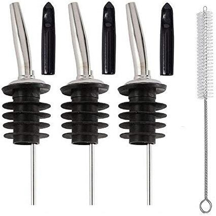 Nj Stainless Steel Bottle Pourers For Spirits, Sauce Pourer, Syrup And Olive Oil, Pouring Spouts For Liquor With Dust Covers And Cleaning Brush (3)