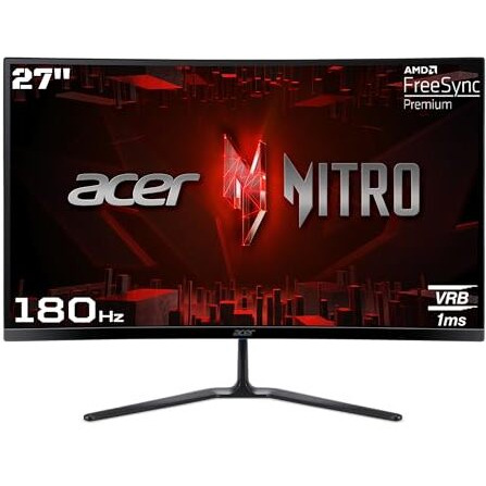 Acer Ed270R S3 27 Inch (68.58 Cm) Full Hd 1500 R Curved Gaming Lcd Monitor With Led Back Light I 1Ms Vrb, 180Hz Refresh Rate I Amd Freesync Premium I 2 X Hdmi 1 X Display Port I Hdr 10 I Black