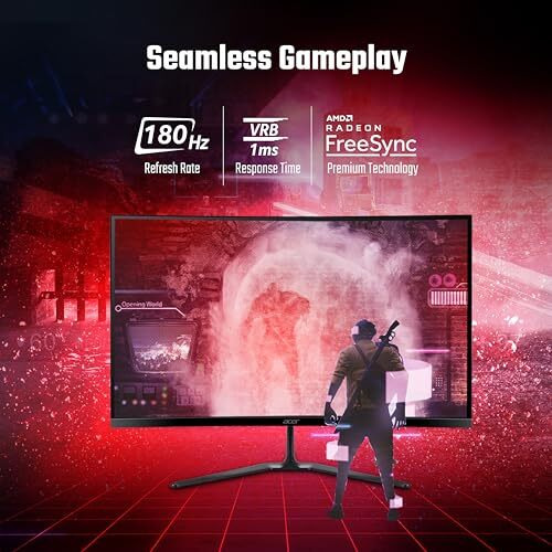 Acer Ed270R S3 27 Inch (68.58 Cm) Full Hd 1500 R Curved Gaming Lcd Monitor With Led Back Light I 1Ms Vrb, 180Hz Refresh Rate I Amd Freesync Premium I 2 X Hdmi 1 X Display Port I Hdr 10 I Black