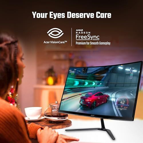 Acer Ed270R S3 27 Inch (68.58 Cm) Full Hd 1500 R Curved Gaming Lcd Monitor With Led Back Light I 1Ms Vrb, 180Hz Refresh Rate I Amd Freesync Premium I 2 X Hdmi 1 X Display Port I Hdr 10 I Black
