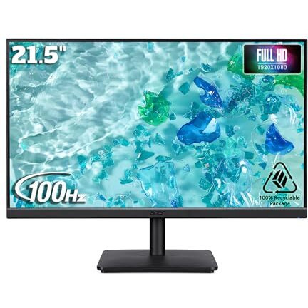 Acer V227Q E 21.5 Inch Full Hd Ips Backlit Led Lcd Monitor I 100Hz Refresh Rate I 250 Nits I 99% Srgb I Zero Frame I Hdmi, Vga Ports I Tuv Eye Certified I Stereo Speakers I 100% Recyclable Packaging