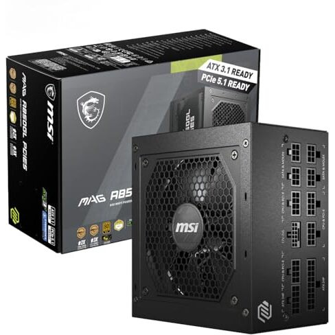 Msi Mag A850Gl Pcie5 Power Supply Unit, 850W, 80 Plus Gold, Fully Modular, Atx 3.0, Pcie 5.0 Gpu Support, 120Mm Fdb Fan, Full-Bridge Llc, Flat Black Cables - 7 Year Warranty