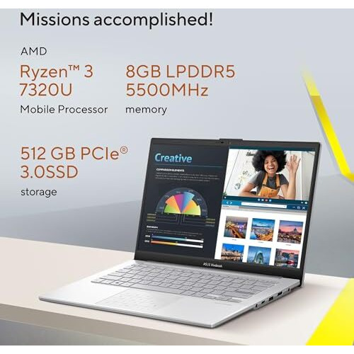 Asus Vivobook Go 14, Amd Ryzen 3 7320U, Thin And Light Laptop, 14" (35.56 Cm) Fhd, (8 Gb Ram/512Gb Ssd/Windows 11/Office 2021/42Whr /Silver/1.38 Kg), E1404Fa-Nk321Ws