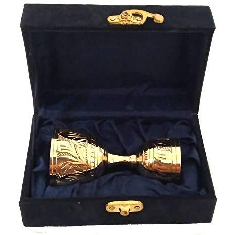 Akanksha Arts Epns, Brass Engraved Peg Measure Cup With Decorative Box, 30 Ml / 60 Ml, Golden