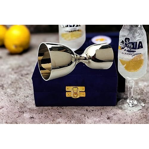 Akanksha Arts Silver Coating Peg Measure, Jigger, Peg Measurer, Bar Set Made Of Brass - 30 Ml / 60 Ml Peg Measure - With Decorative Box
