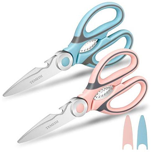 Temeisi Kitchen Shears, 2-Pack Safe Food Scissors Heavy Duty, Ultra Sharp Premium Multi-Function Cooking Scissors, Meat Scissors With Comfortable Handle