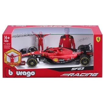 Bburago - 1/24 Scale Model Compatible With Ferrari Sf23 F1 16 Charles Leclerc 2023 With Pilot Figurine,Red