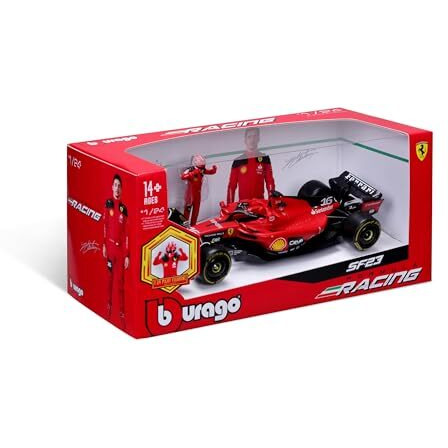 Bburago - 1/24 Scale Model Compatible With Ferrari Sf23 F1 16 Charles Leclerc 2023 With Pilot Figurine,Red