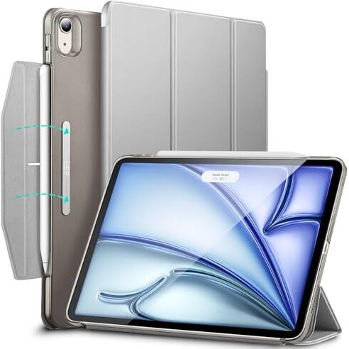 Esr For Ipad Air 11 Inch Case M3/M2 (2025/2024), Ipad Air 7Th/6Th/5Th/4Th Generation Cover Case 2022/2020, Smart Trifold Stand With Clasp, Support Pencil Pro/Usb-C Charging, Ascend Series, Grey