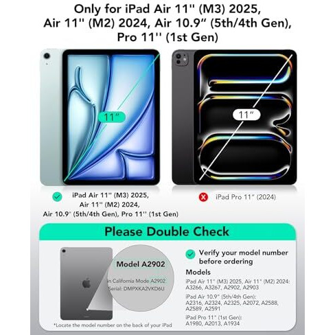 Esr For Ipad Air 11 Inch Case M3/M2(2025/2024), Air 7Th/6Th/5Th/4Th Gen Cover(2022/2020), Powerful Magnetic Case, Slim Trifold Stand, Supports Pencil Pro And Pencil (Usb-C), Rebound Series, Lavender